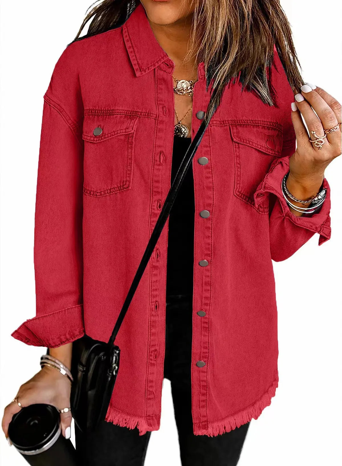 Women Fashion Denim Shirt Full Length Jacket Single Breasted Outerwear Washing High Street Cardigan Pocket Loose Coat Streetwear