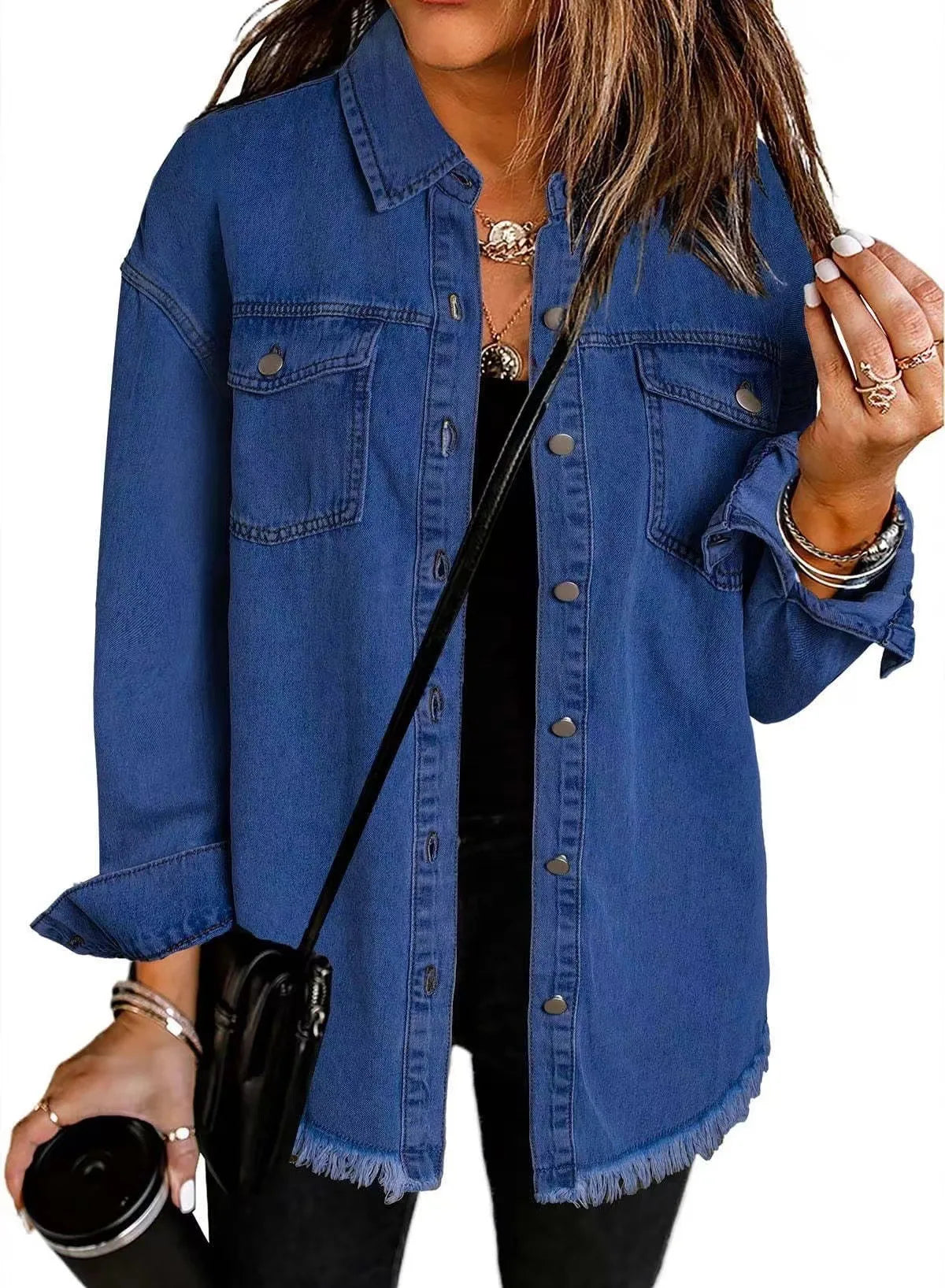 Women Fashion Denim Shirt Full Length Jacket Single Breasted Outerwear Washing High Street Cardigan Pocket Loose Coat Streetwear