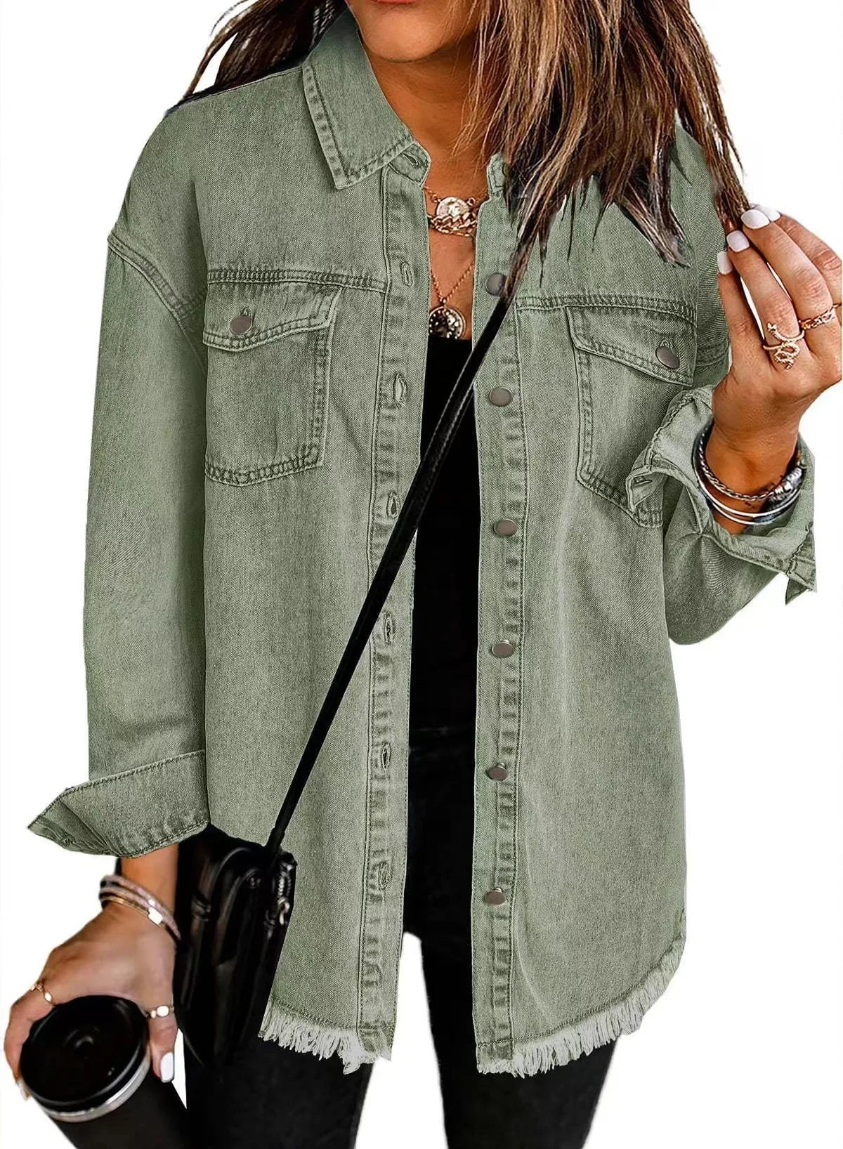 Women Fashion Denim Shirt Full Length Jacket Single Breasted Outerwear Washing High Street Cardigan Pocket Loose Coat Streetwear
