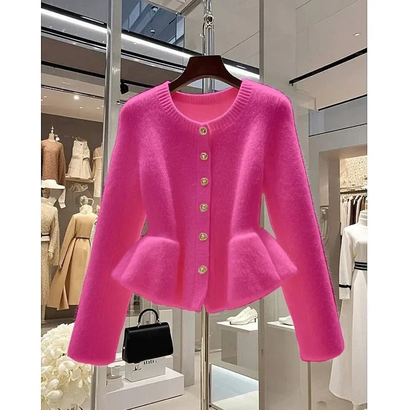 New Sweater Cardigan Women Autumn Winter Women's High Quality  Temperament Long Sleeve Waist Knitwear Jacket Female  Coat Tops