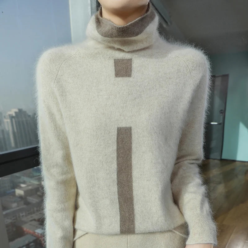 100% Mink Fur Knitted Sweater Women's New Top Pile Collar Cashmere Sweater Thickened Autumn And Winter Warm Jacket DBR058