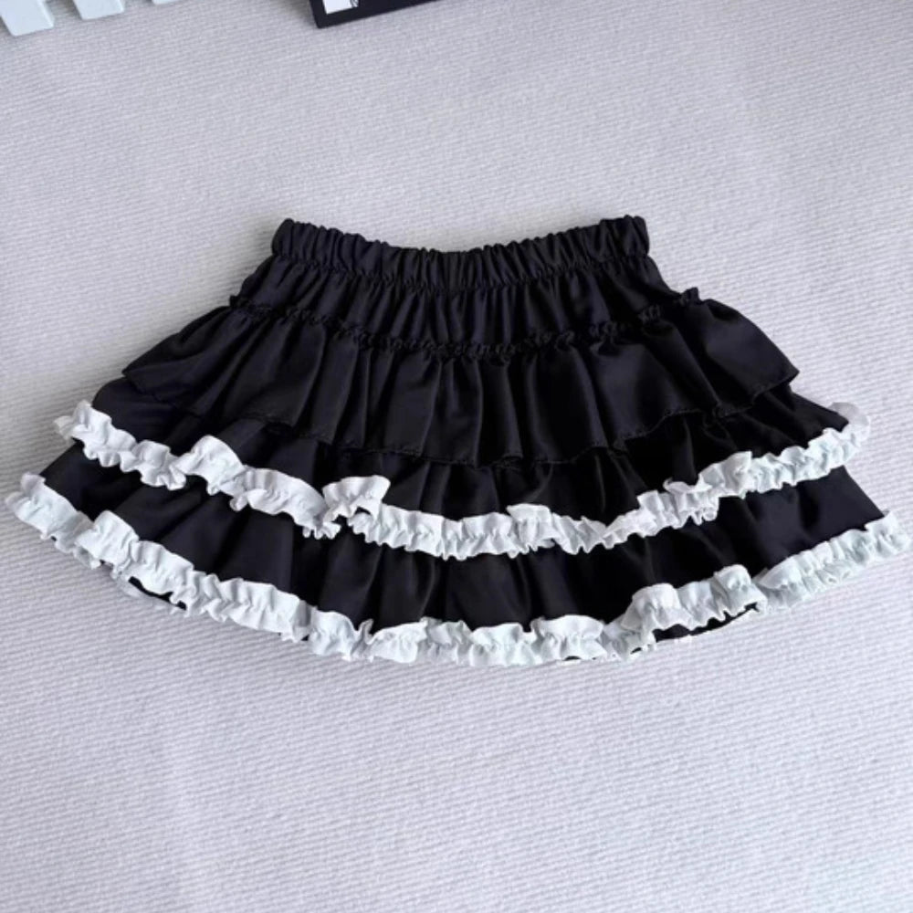 Sweet subculture punk mini skirt for women, Y2K Gothic high waisted A-line short skirt, cute girl lace skirt