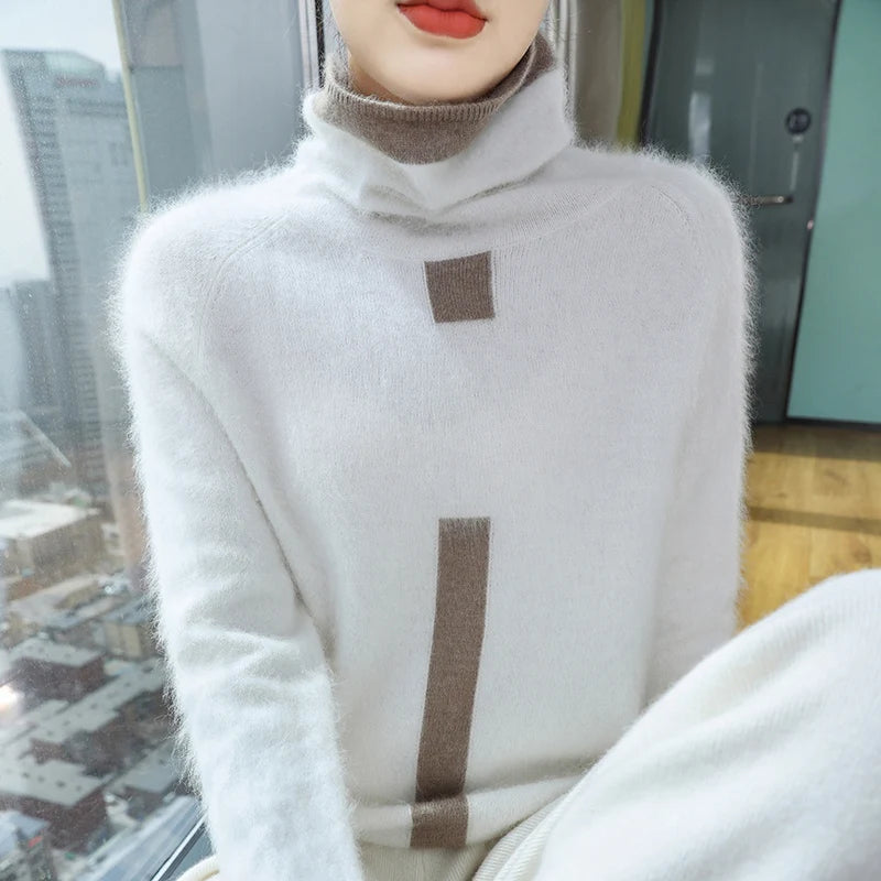 100% Mink Fur Knitted Sweater Women's New Top Pile Collar Cashmere Sweater Thickened Autumn And Winter Warm Jacket DBR058