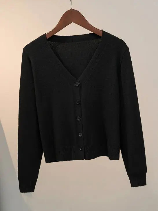 Sweater Knitted Cardigan Button Jacket 2025 Autumn Winter V-neck Long Sleeve Casual Short Tops For Women Sweater Grey White