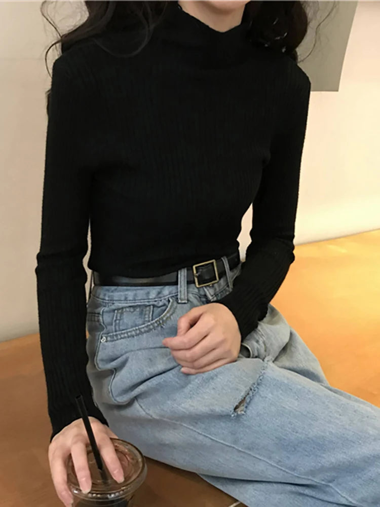 AOSSVIAO 2025 chic Autumn winter Sweater Pullovers Women Long Sleeve casual turtleneck warm basic Sweater knit Jumpers top
