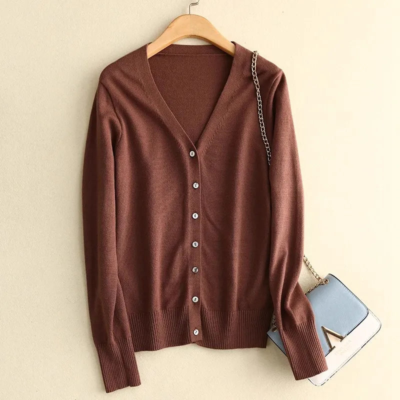 Sweater Knitted Cardigan Button Jacket 2025 Autumn Winter V-neck Long Sleeve Casual Short Tops For Women Sweater Grey White