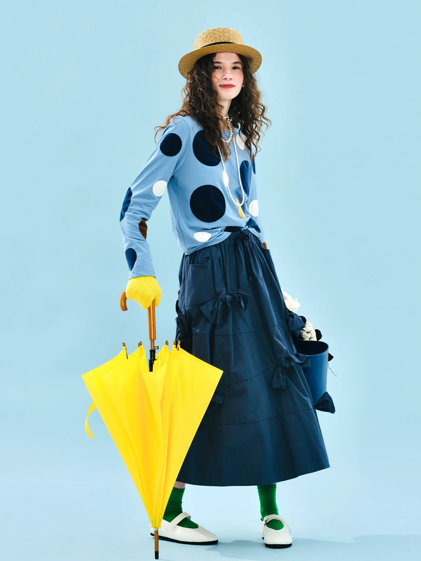 Original retro women's A-line skirt, 2025 early autumn literary water-washed strapless bow half-length dress255218