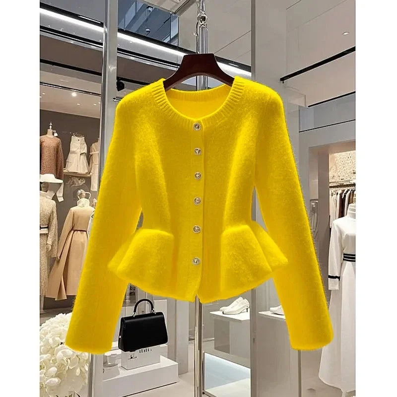 New Sweater Cardigan Women Autumn Winter Women's High Quality  Temperament Long Sleeve Waist Knitwear Jacket Female  Coat Tops