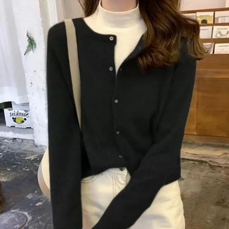 Lucyever Women's Cardigan Sweater Solid Casual Round Collar Single-Breasted Sweaters Woman Autumn Winter Soft Knitted Cardigans