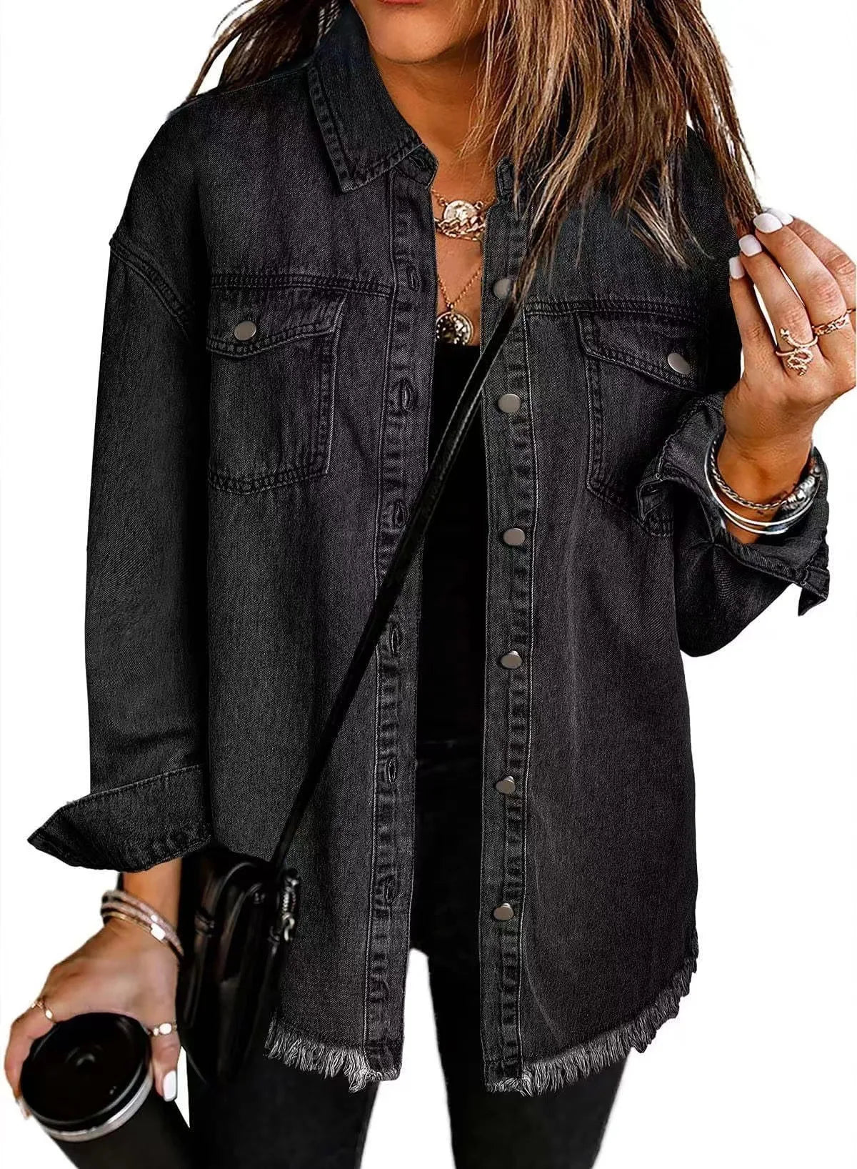 Women Fashion Denim Shirt Full Length Jacket Single Breasted Outerwear Washing High Street Cardigan Pocket Loose Coat Streetwear