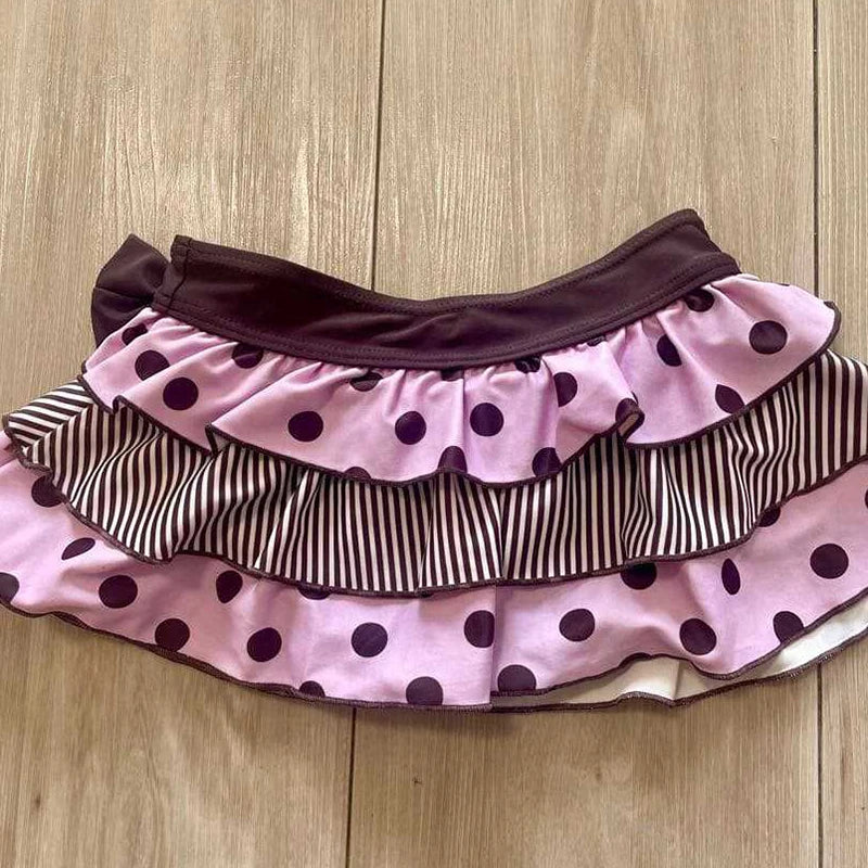 Polka Dot Cake Skirt Creative Bow Casual Fashion Short A-line Skirt 2026 Aesthetic Contrast Stitching Vintage Street Spice Skirt