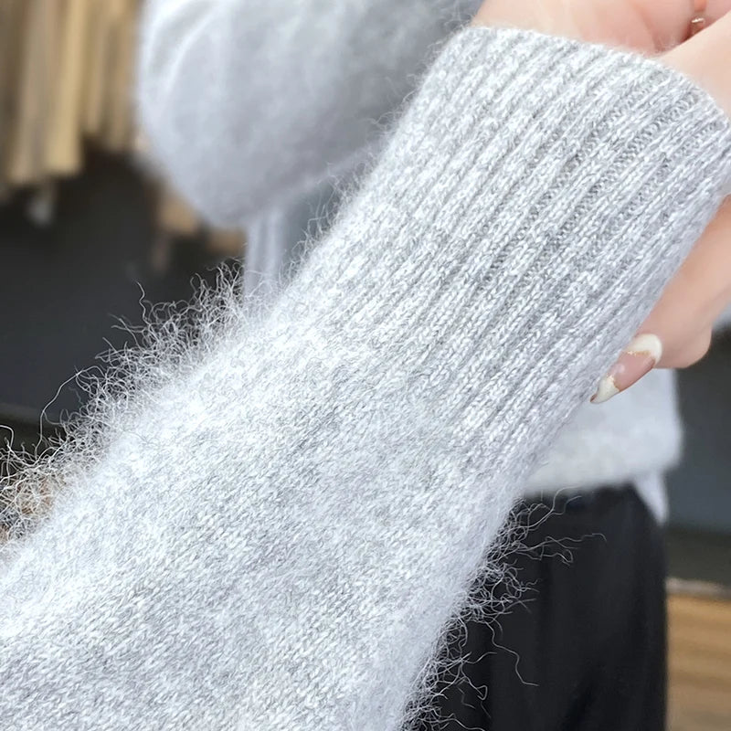 100% Pure Mink Cashmere V-neck Sweater For Women Autumn-Winter Warm Thick Solid Sweater For Women Soft Pullover Jacket DBE024