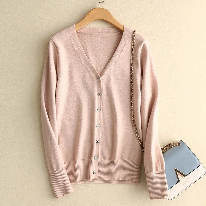 Sweater Knitted Cardigan Button Jacket 2025 Autumn Winter V-neck Long Sleeve Casual Short Tops For Women Sweater Grey White