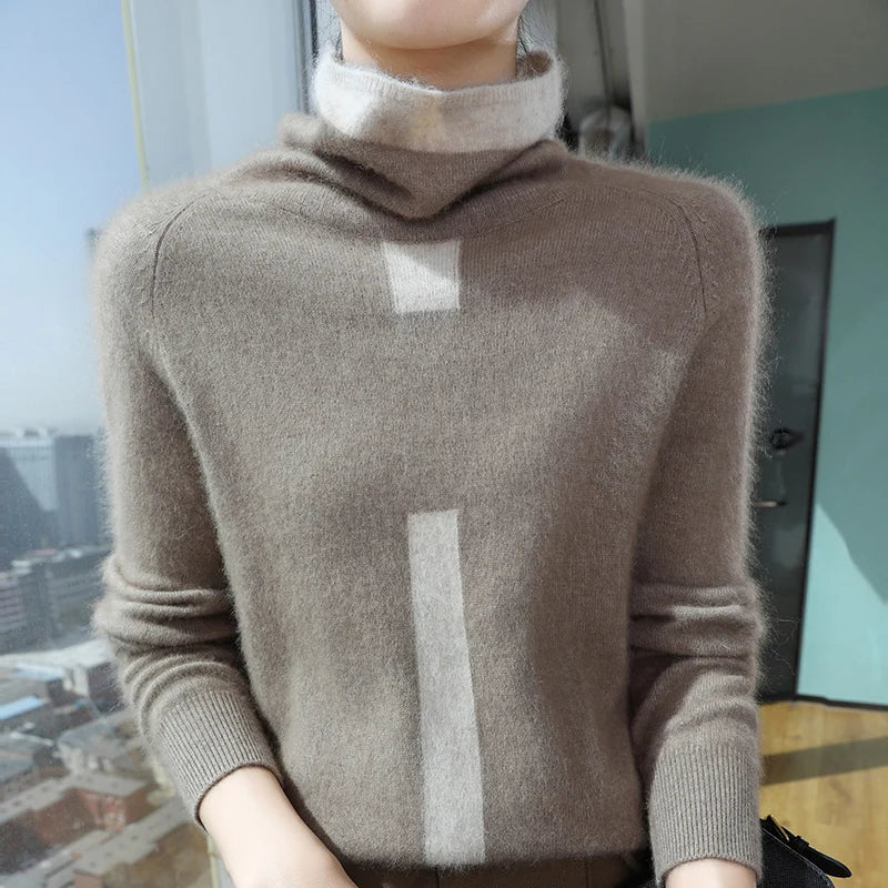 100% Mink Fur Knitted Sweater Women's New Top Pile Collar Cashmere Sweater Thickened Autumn And Winter Warm Jacket DBR058