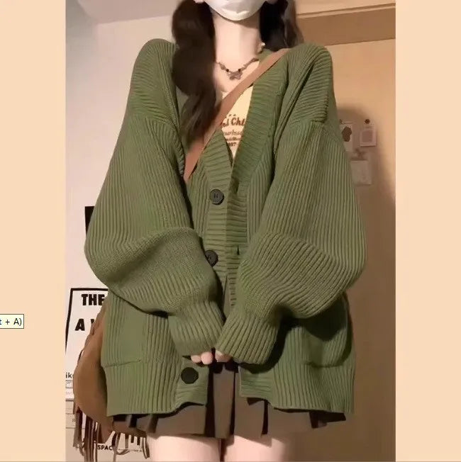 Autumn Winter Women Cardigan Sweater Coats Fashion Female Long Sleeve V-neck Loose Knitted Jackets Casual Sweater Cardigans