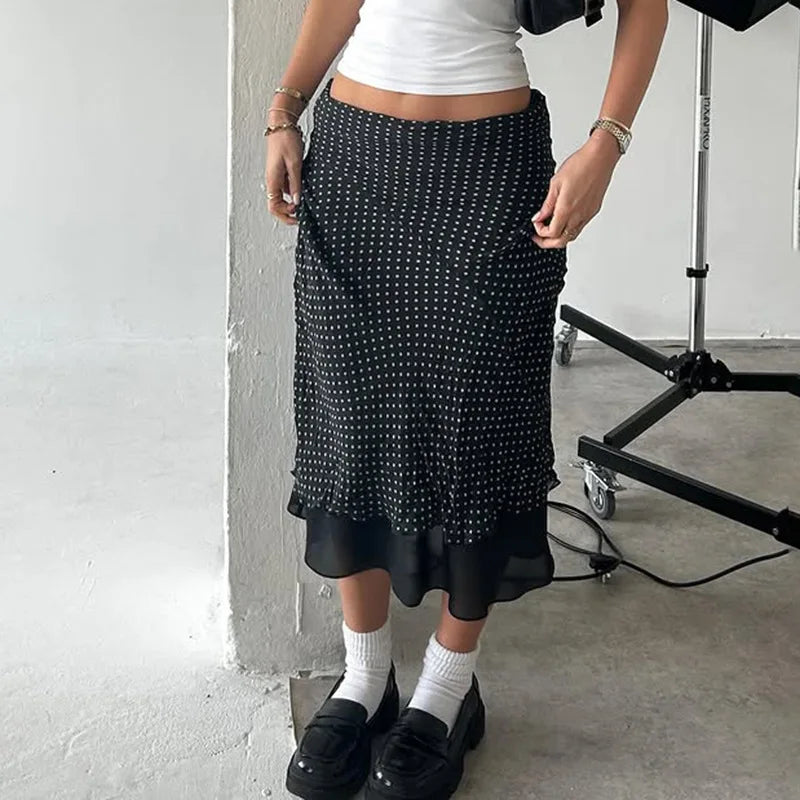 Women's A Line Mini Skirt with Polka Dot Print Slimming Straight Cut European And American Cross-Border Net Skirt