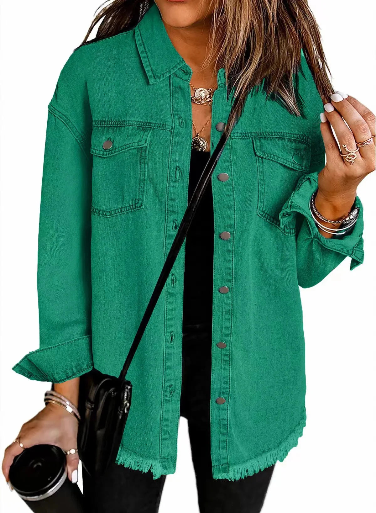 Women Fashion Denim Shirt Full Length Jacket Single Breasted Outerwear Washing High Street Cardigan Pocket Loose Coat Streetwear