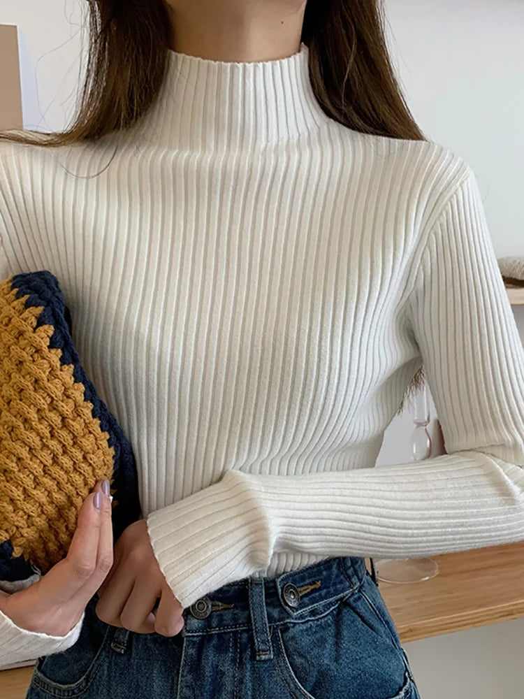AOSSVIAO 2025 chic Autumn winter Sweater Pullovers Women Long Sleeve casual turtleneck warm basic Sweater knit Jumpers top