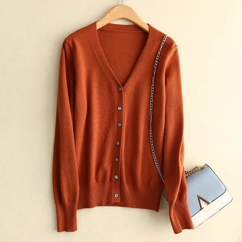 Sweater Knitted Cardigan Button Jacket 2025 Autumn Winter V-neck Long Sleeve Casual Short Tops For Women Sweater Grey White