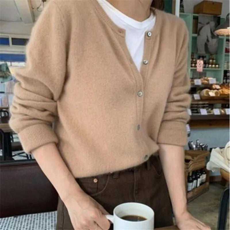 Lucyever Women's Cardigan Sweater Solid Casual Round Collar Single-Breasted Sweaters Woman Autumn Winter Soft Knitted Cardigans