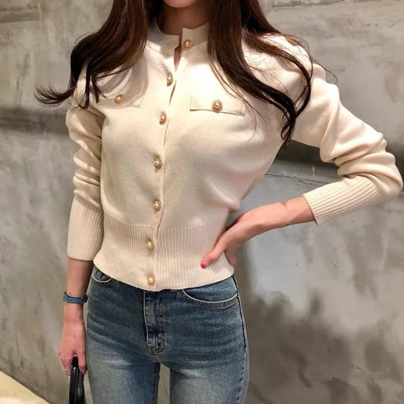 Autumn Winter Long Sleeve Cardigans Top Fashion Women Single Breasted Slim Solid Sweaters Knitted Korean Warm Commute Cardigan